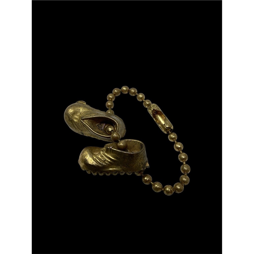Vintage Gold Tone Shoe Charm on Keychain 3D handcrafted Baby Shoe Bag Charm